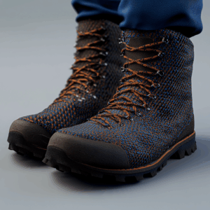 Imagem de uma bota de caminhada, hiking, para ilustrar o lançamento de tecidos CORDURA, ultraresistentes a rasgos, ideais para calçados de segurança, calçados esportivos e calçados em geral. 