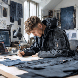 Designer criando peças com tecidos CORDURA e CORDURA NYCO da ITM, tecido homologado CORDURA
