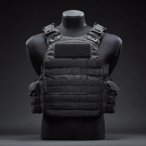 Foto de um manequim com um colete balistico, tecido CORDURA e CORDURA NYCO ITM, homologado CORDURA